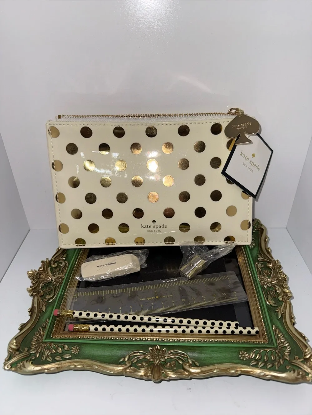 kate spade Gold Polka Dot pencil Set